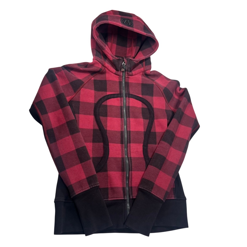 Lululemon Scuba Hoodie Full Zip Buffalo Plaid Red Black Size 6 Fleece Sweatshirt